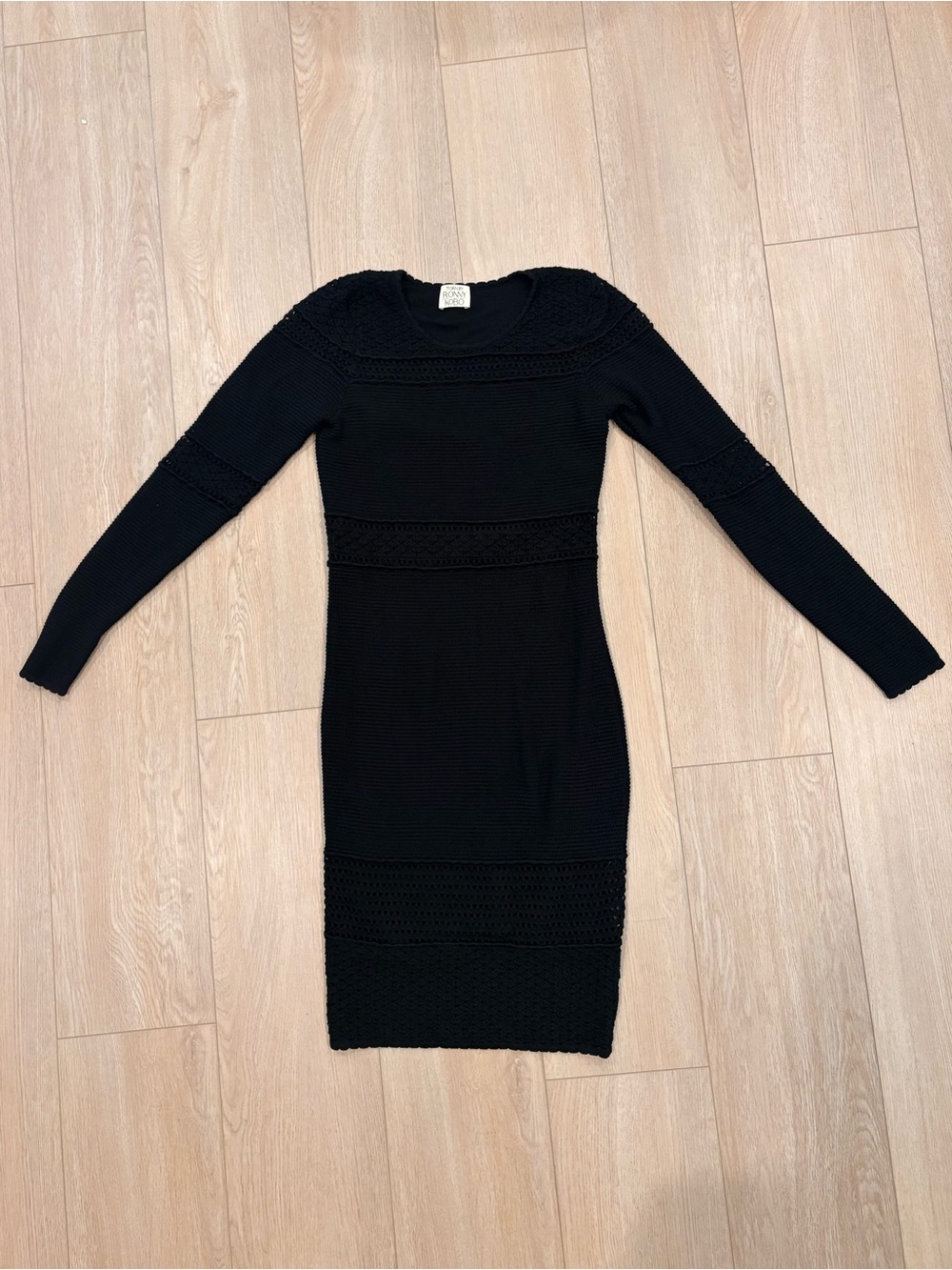 Torn by Ronny Kobo Black Long-Sleeve Knit Bodycon Dress